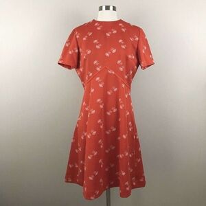 Women's Short Sleeve Floral Fit-and-Flare Dress in Coral
